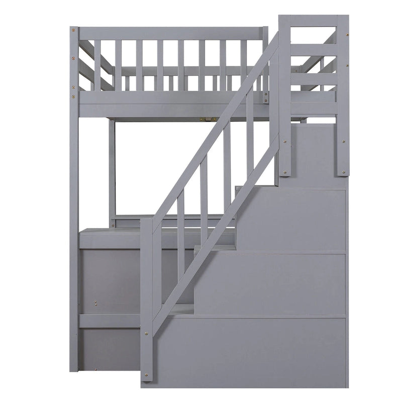 Full Size Loft Bed w/Built-in L-Shaped Desk,Three-Tier Storage Shelves