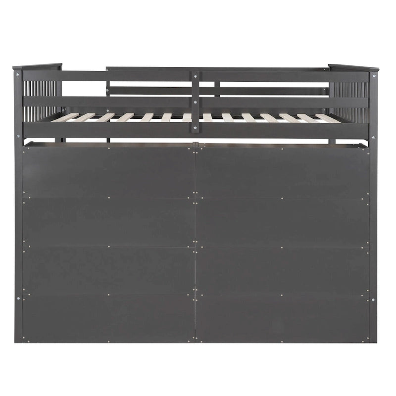 Full Size Loft Bed with Open Storage Shelves and Built-in Ladder, Gray