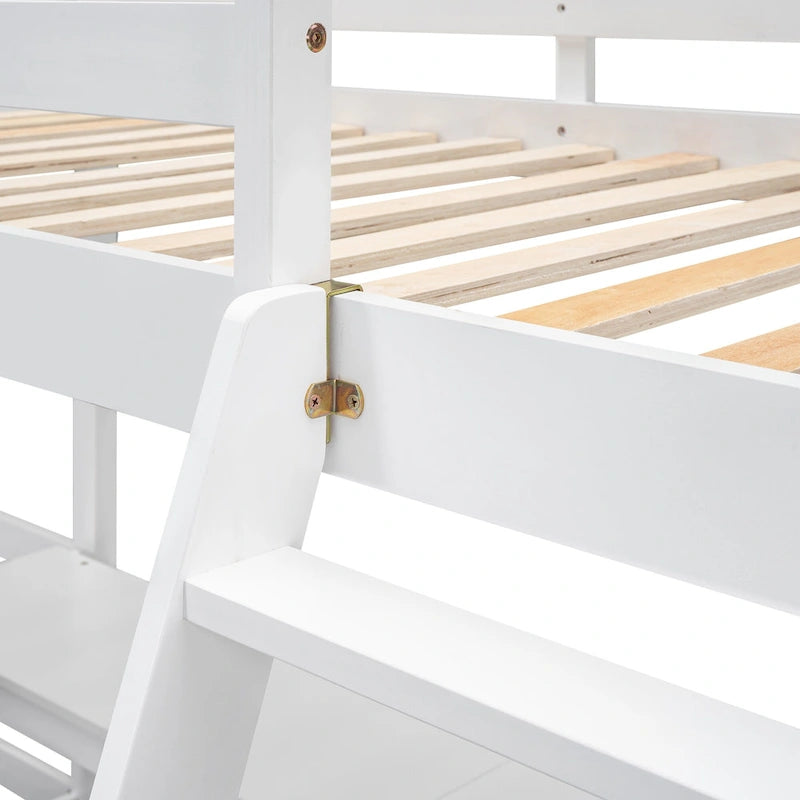 Wood Twin Size L-Shaped Loft Bed w/Ladder, 2 Built-in L-Shaped Desks