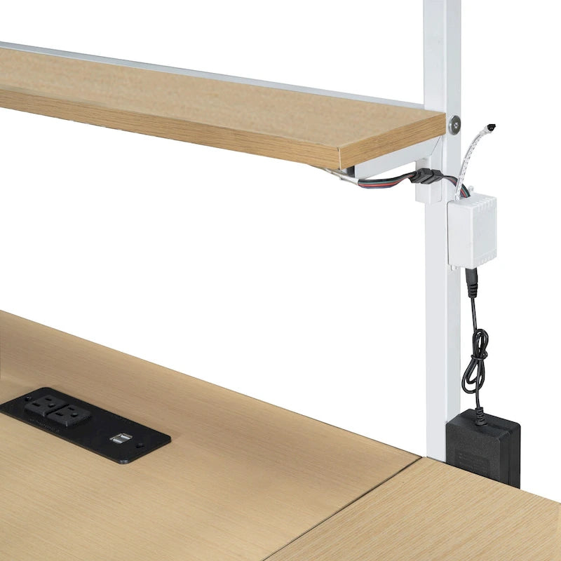 Twin Size Metal Loft Bed w/Built-in Work Station, LED,Multiple Storage