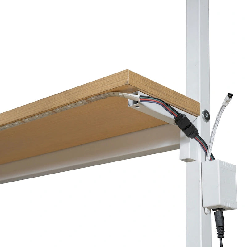 Twin Size Metal Loft Bed w/Built-in Work Station, LED,Multiple Storage