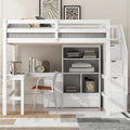 Wood Storage Loft Bed with L-Shaped Desk and 4 Drawers, Full Size Kids Bed Frame with Cabinet & Storage Staircase for Bedroom