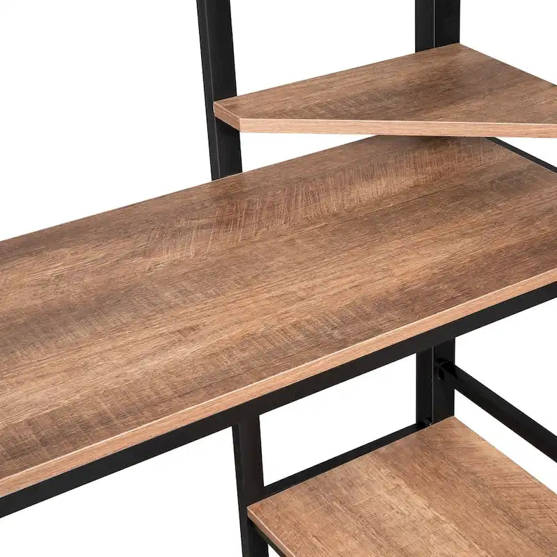 Full Size Metal Loft Bed with Long Desk and Shelves