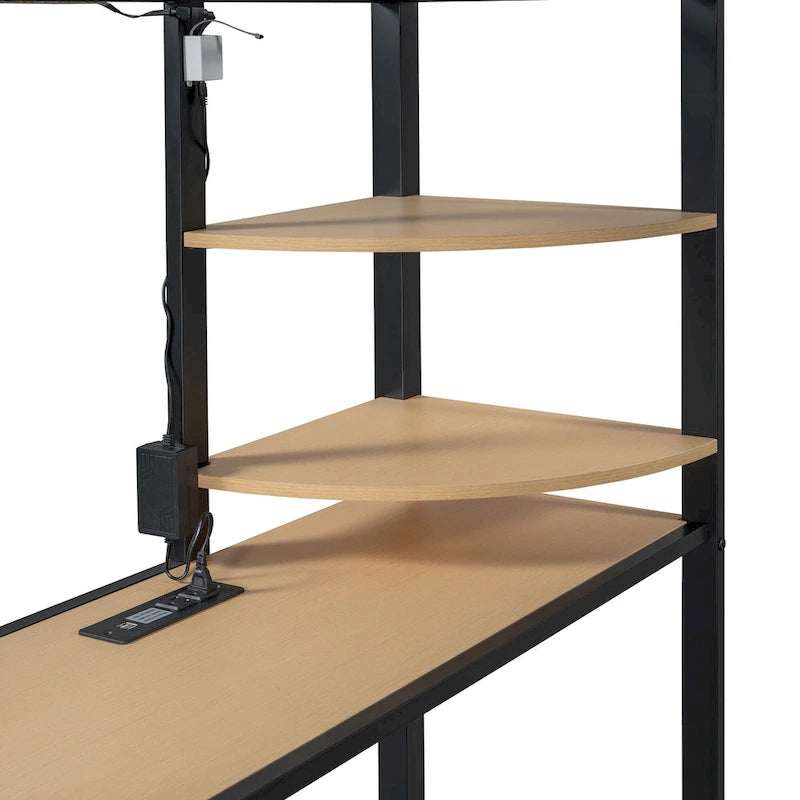 Twin Metal Loft Bed with Built-in Desk, Wardrobe & Power Outlet - 350LB Capacity