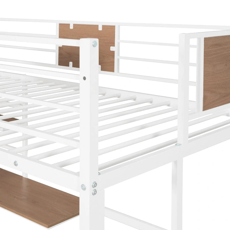 Twin Size Metal Loft Bed with Desk and Shelves for Kids