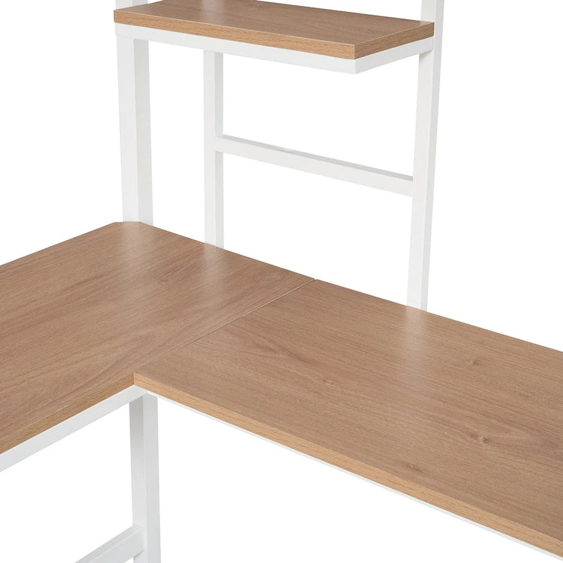 Twin Size Metal Loft Bed with Desk and Shelves for Kids