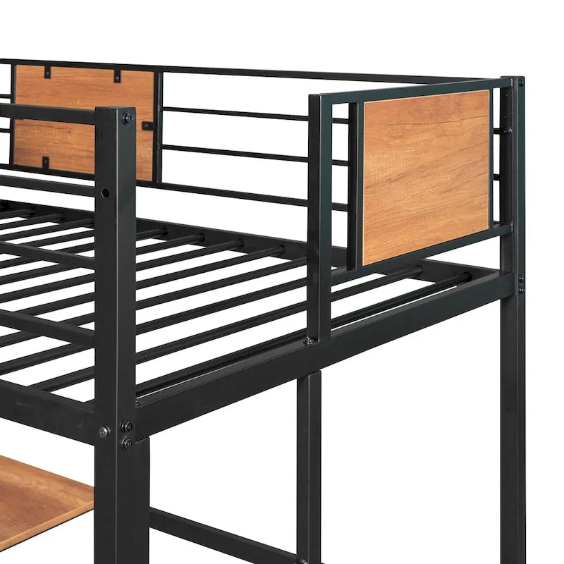 Twin Size Metal Loft Bed with Desk and Shelves for Kids