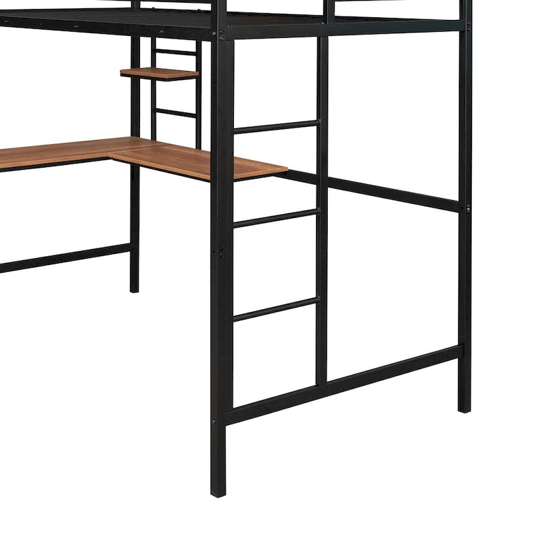 Twin Size Metal Loft Bed with Desk and Shelves for Kids