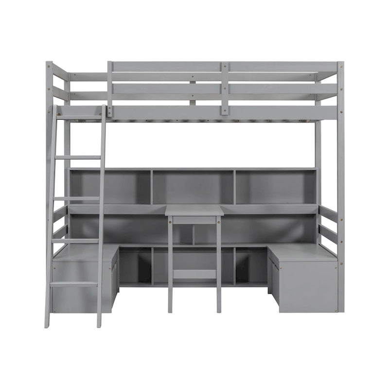 Twin Size Wood Loft Bed with Storage Shelves