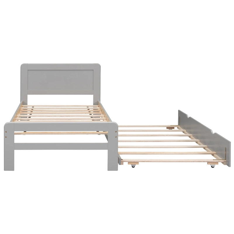 Grey Wood Twin Bed with Trundle