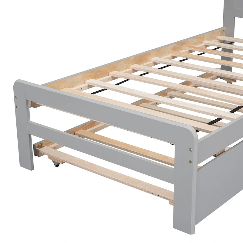 Grey Wood Twin Bed with Trundle