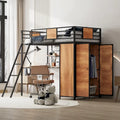 Black Twin Size Metal Wood Loft Bed with L-shaped Desk and Wardrobe