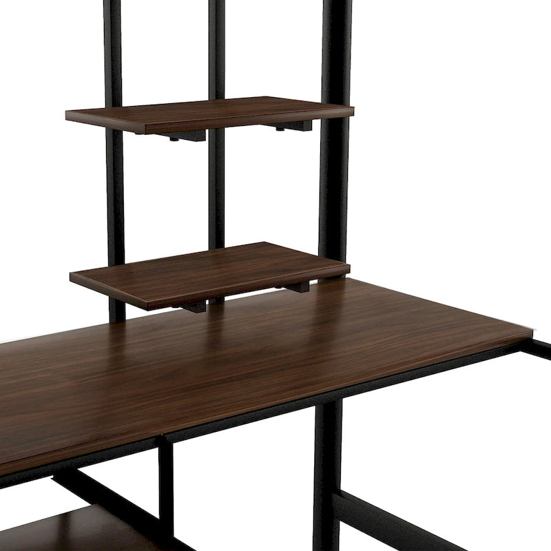 Black Full Size Metal Loft Bed with Desk and Shelf , Space Saving Design for Kids, Bedroom