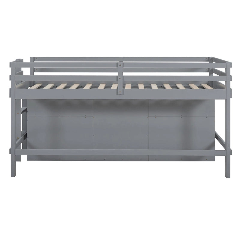 Gray Twin Size Solid Wood Loft Bed with 4 Drawers, Underneath Cabinet and Shelves