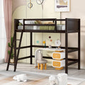 Espresso Twin Size Solid Wood Loft Bed with Ladder and Fence for Bedroom, Boys and Girls