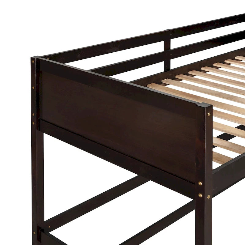 Espresso Twin Size Solid Wood Loft Bed with Ladder and Fence for Bedroom, Boys and Girls