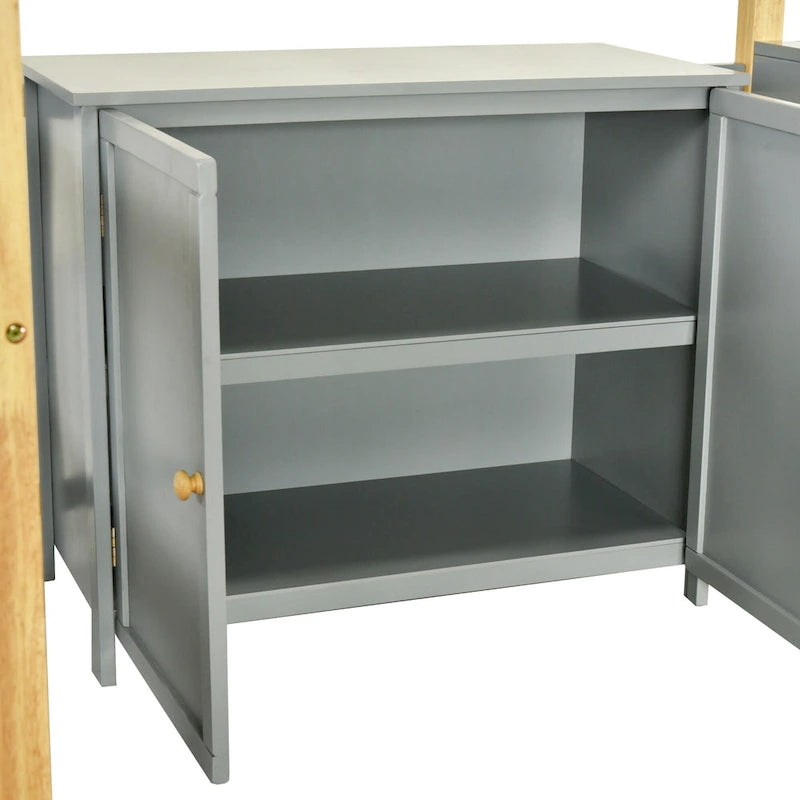 Gray Twin Size Solid Wood Loft Bed with Built-in Storage and Foldable Desk