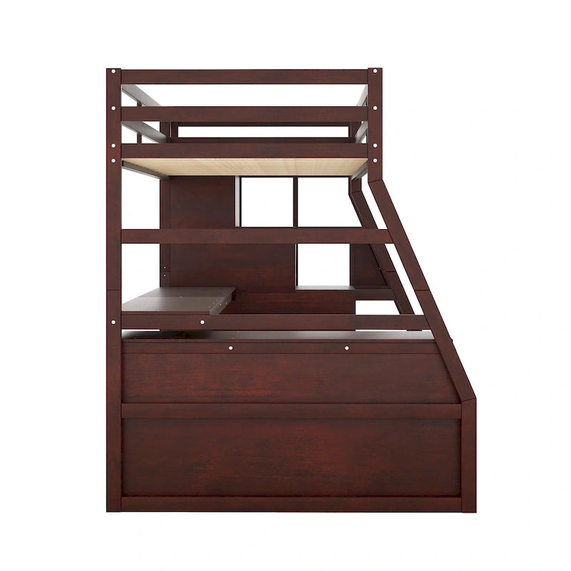Espresso Twin Size Wood Loft Bed with Drawers, Shelves & Desk