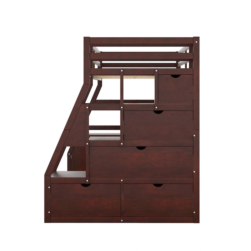 Espresso Twin Size Wood Loft Bed with Drawers, Shelves & Desk