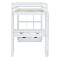 White Full Size Solid Wood Loft Bed with Shelves & LED Light