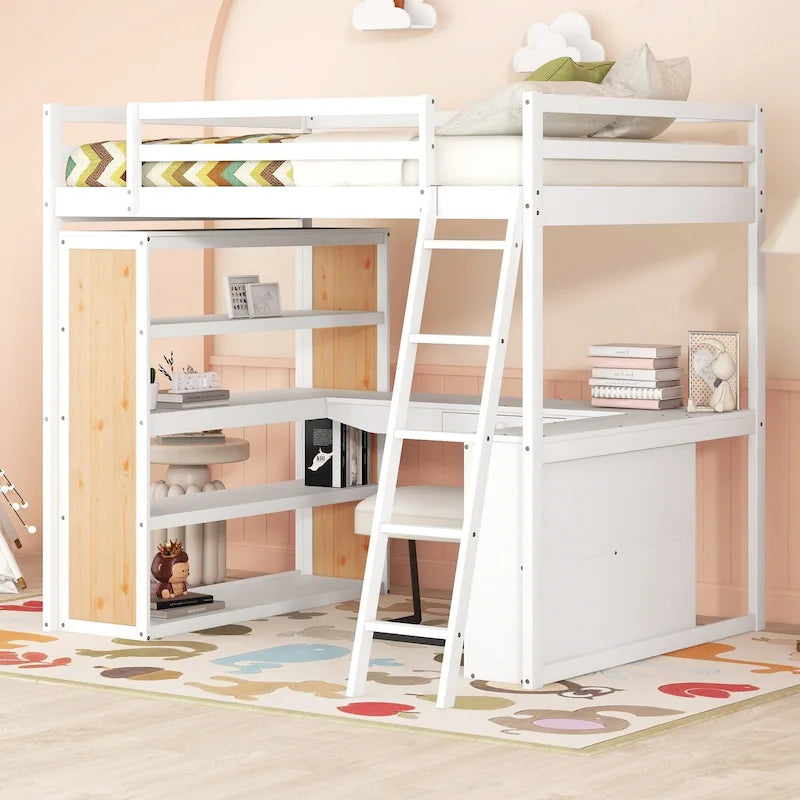 Loft Bed with Desk and Shelves
