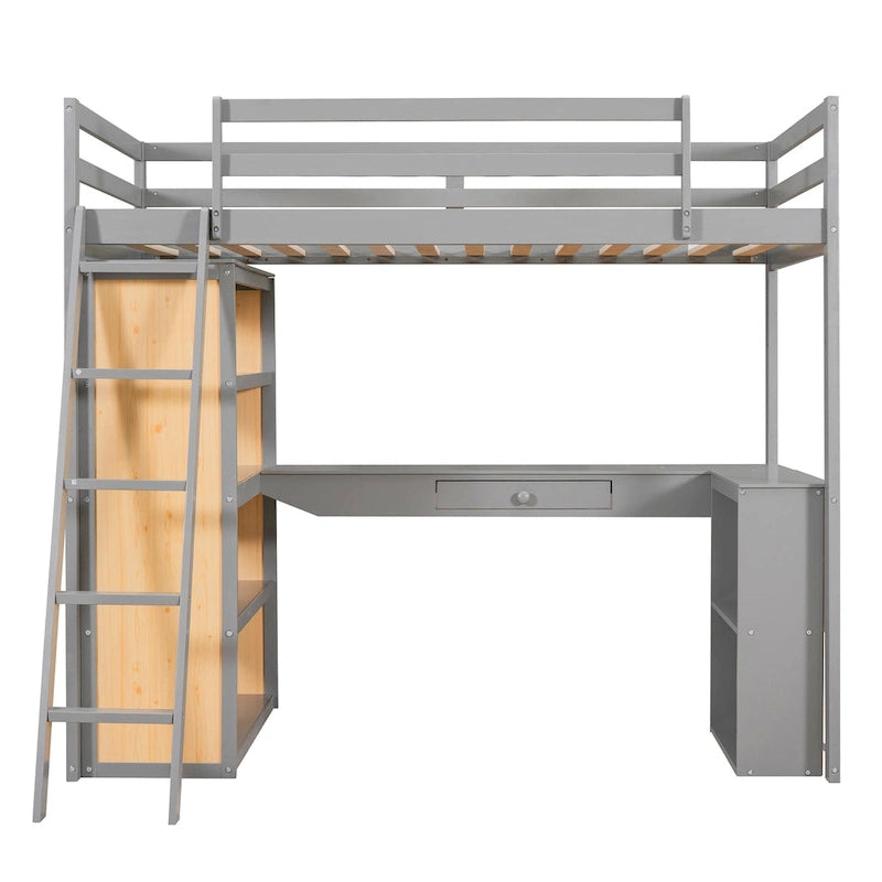 Loft Bed with Desk and Shelves