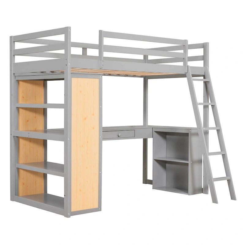 Loft Bed with Desk and Shelves