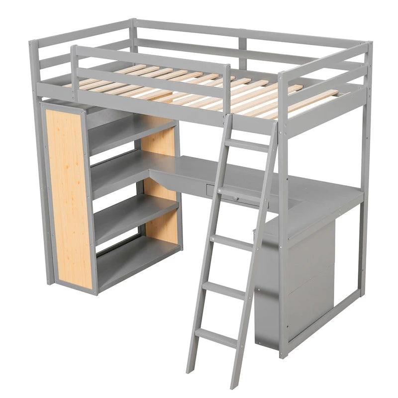 Loft Bed with Desk and Shelves
