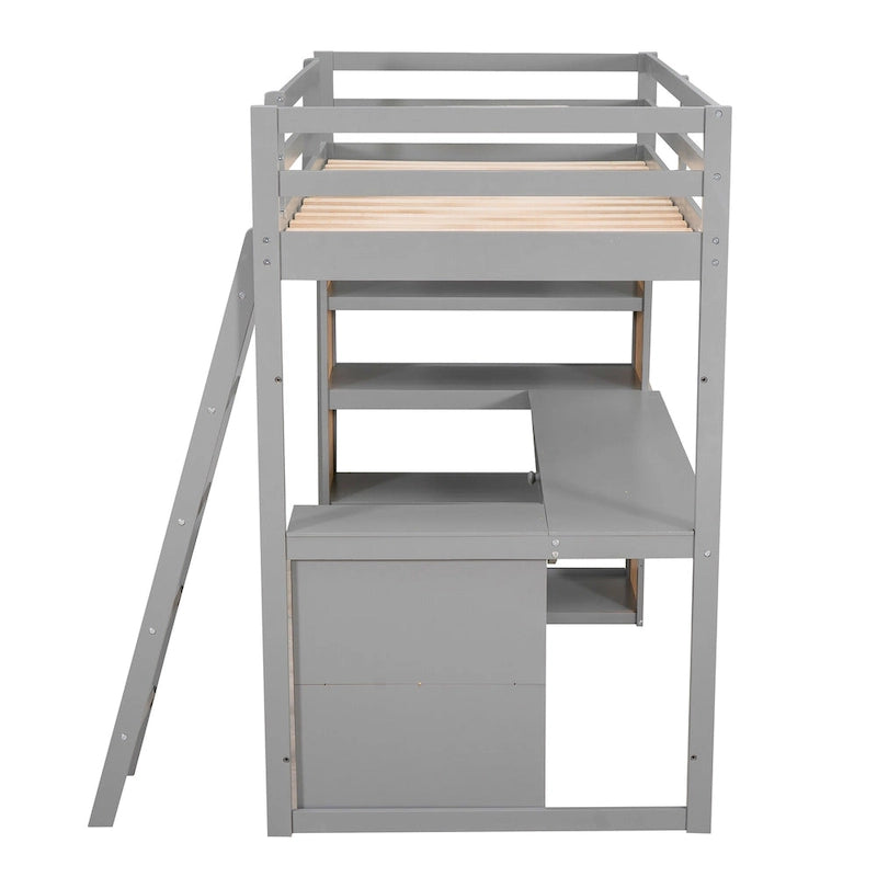 Loft Bed with Desk and Shelves