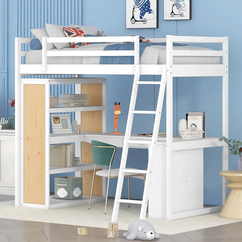 Loft Bed with Desk and Shelves