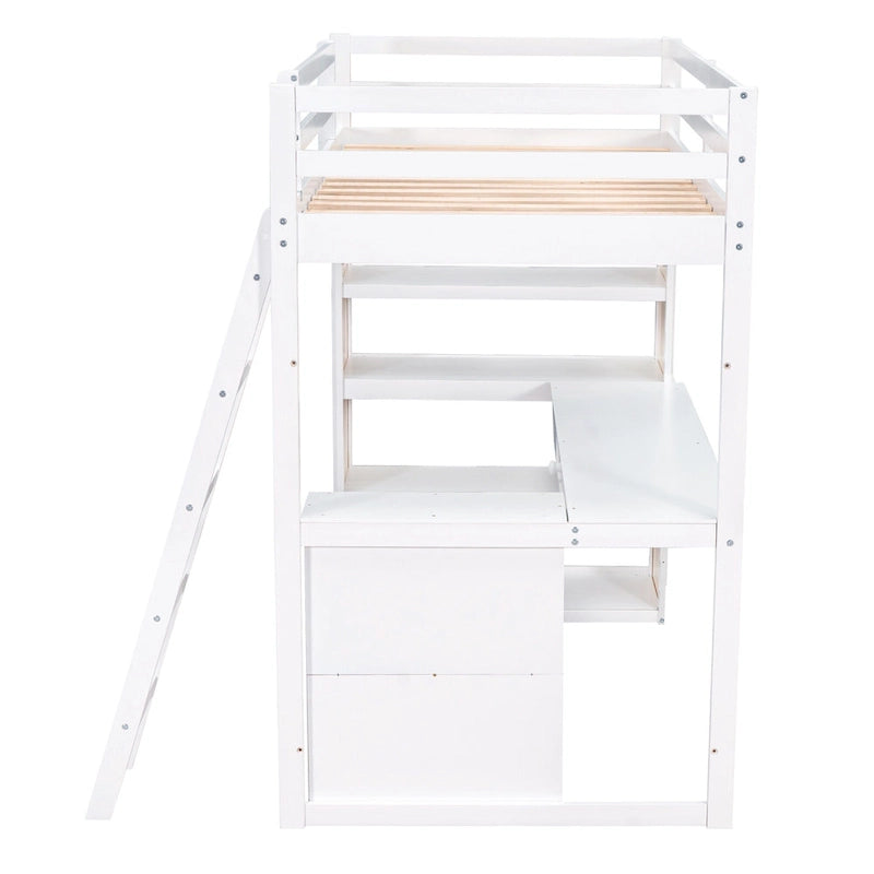 Loft Bed with Desk and Shelves