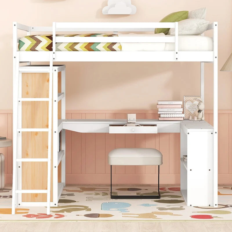 Loft Bed with Desk and Shelves