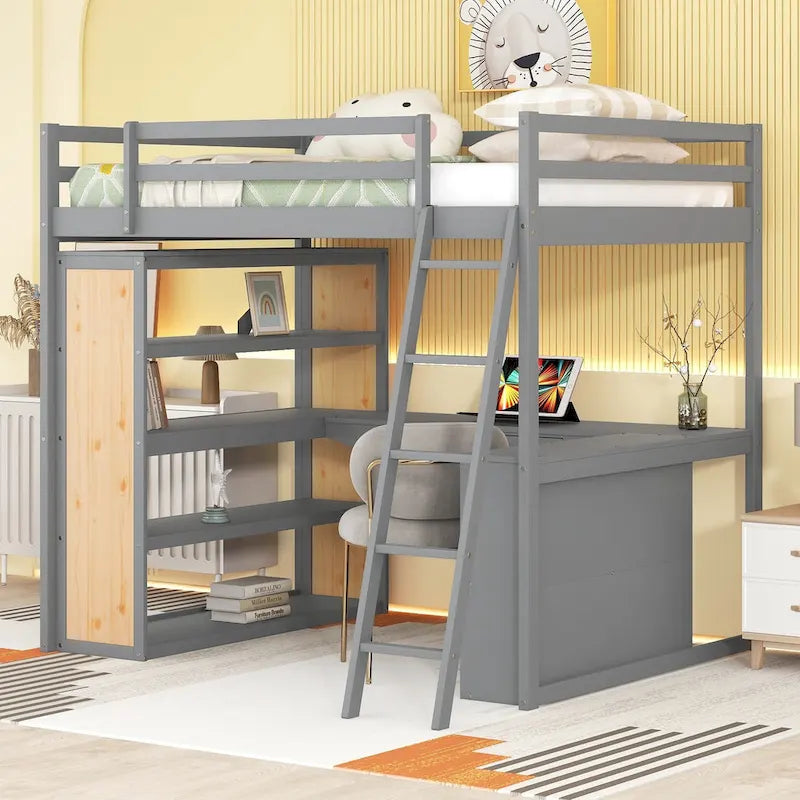 Loft Bed with Desk and Shelves