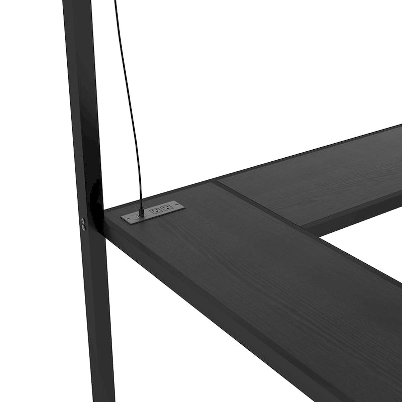 Black Twin XL Size Metal Loft Bed with L-shaped Desk, USB, and LED for Kids and Teens