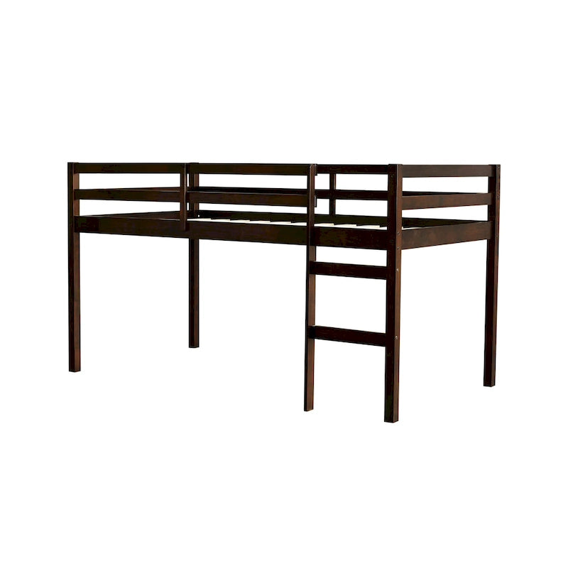 Espresso Twin Size Rubber Wood Loft Bed with Strengthened Slats