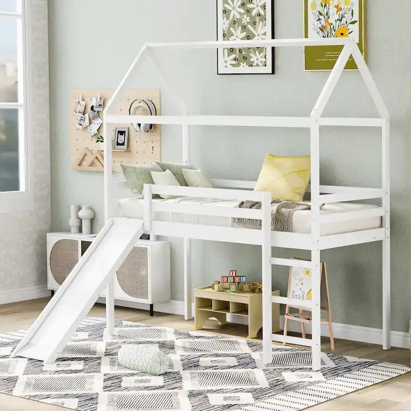 Twin Pine Loft House Bed with Slide