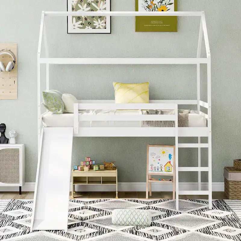 Twin Pine Loft House Bed with Slide