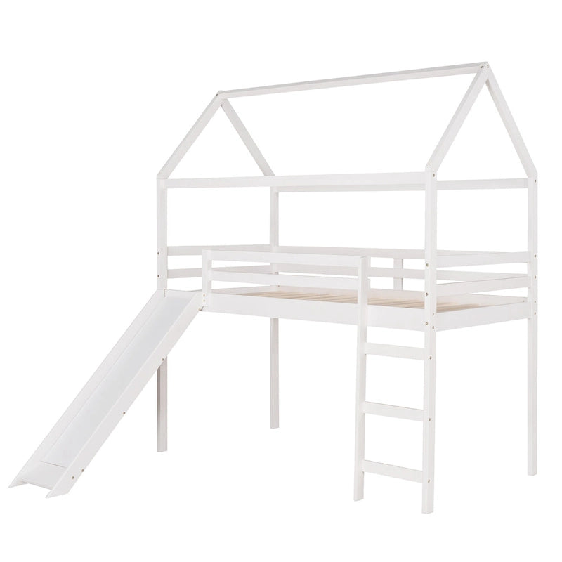 Twin Pine Loft House Bed with Slide