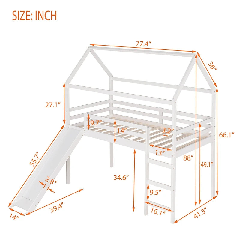 Twin Pine Loft House Bed with Slide