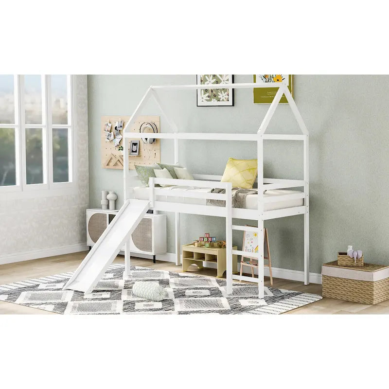 Twin Pine Loft House Bed with Slide