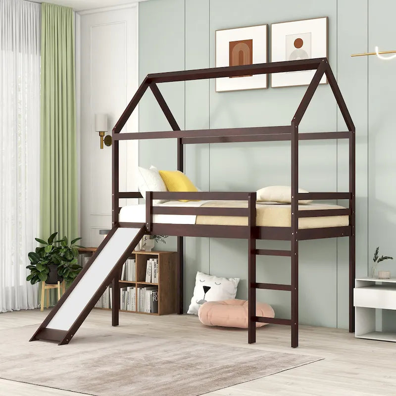 Twin Pine Loft House Bed with Slide