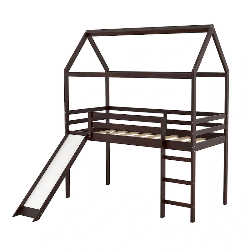 Twin Pine Loft House Bed with Slide