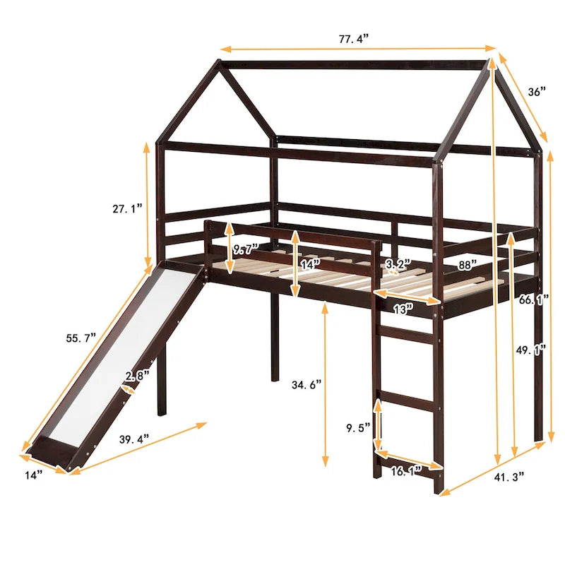 Twin Pine Loft House Bed with Slide