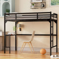 Black Twin Size Metal Loft Bed with Desk, Ladder, and Guardrails