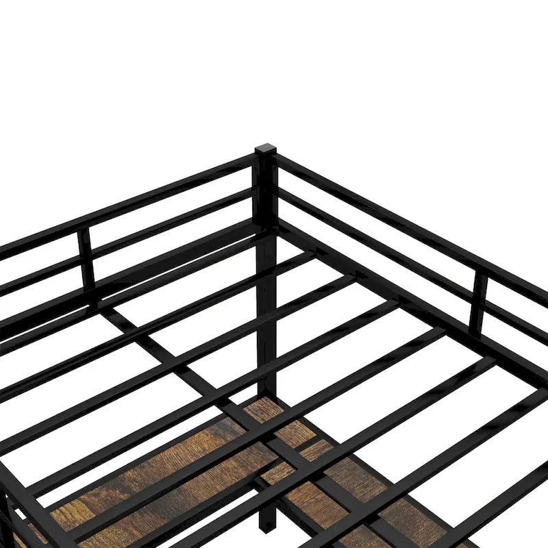 Black Full Size Metal Loft Bed with Desk, Shelves, Ladder, and Guardrails