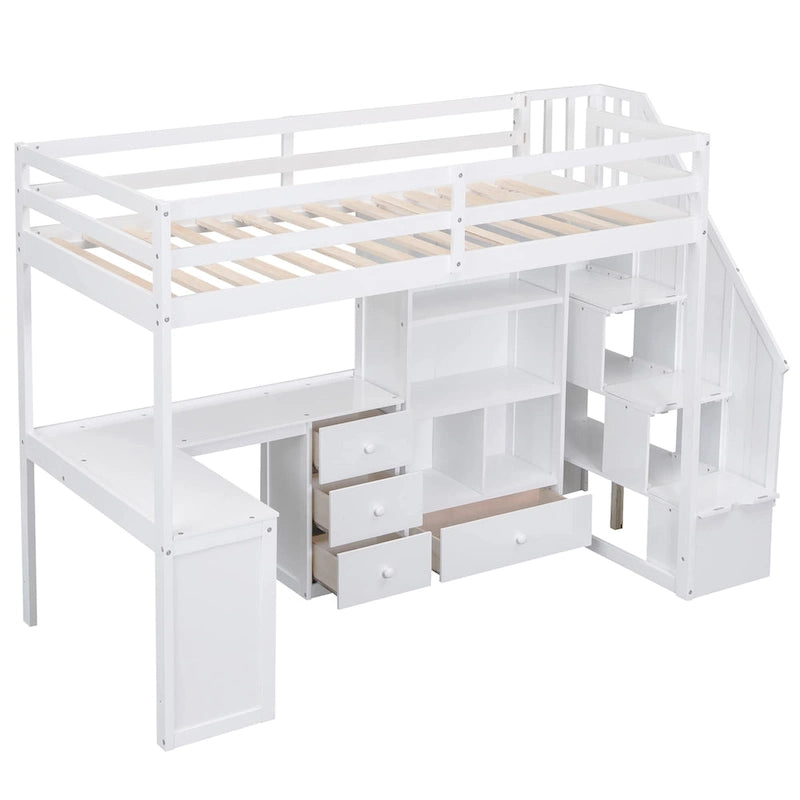 Twin Pine Loft Bed with L-Shaped Desk