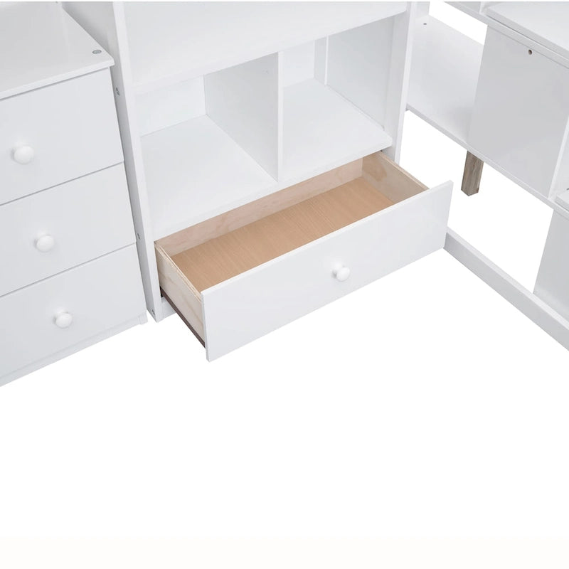 Twin Pine Loft Bed with L-Shaped Desk