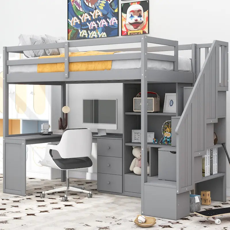 Twin Pine Loft Bed with L-Shaped Desk