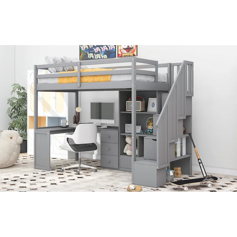 Twin Pine Loft Bed with L-Shaped Desk