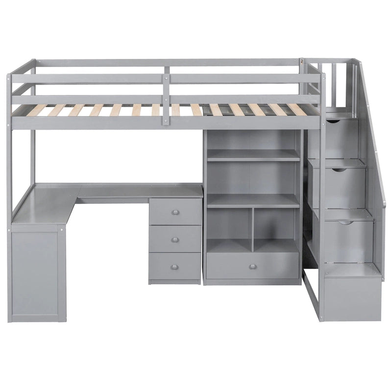Twin Pine Loft Bed with L-Shaped Desk
